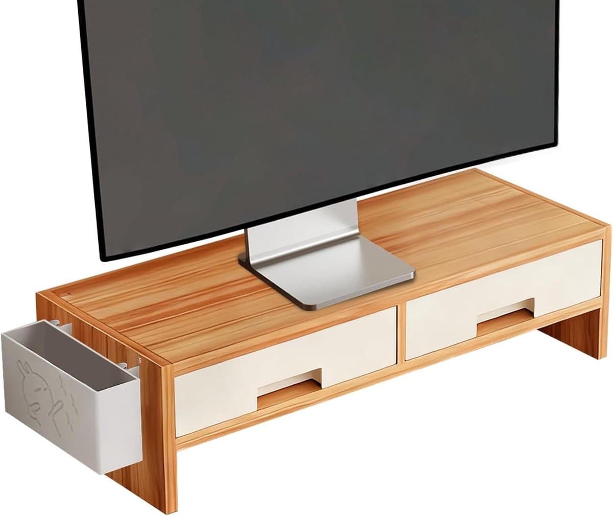 Monitor Verhoger - Bureau Organizer - Ergonomisch Werken - Met Dubbele Lade - 50 cm - Houtkleur