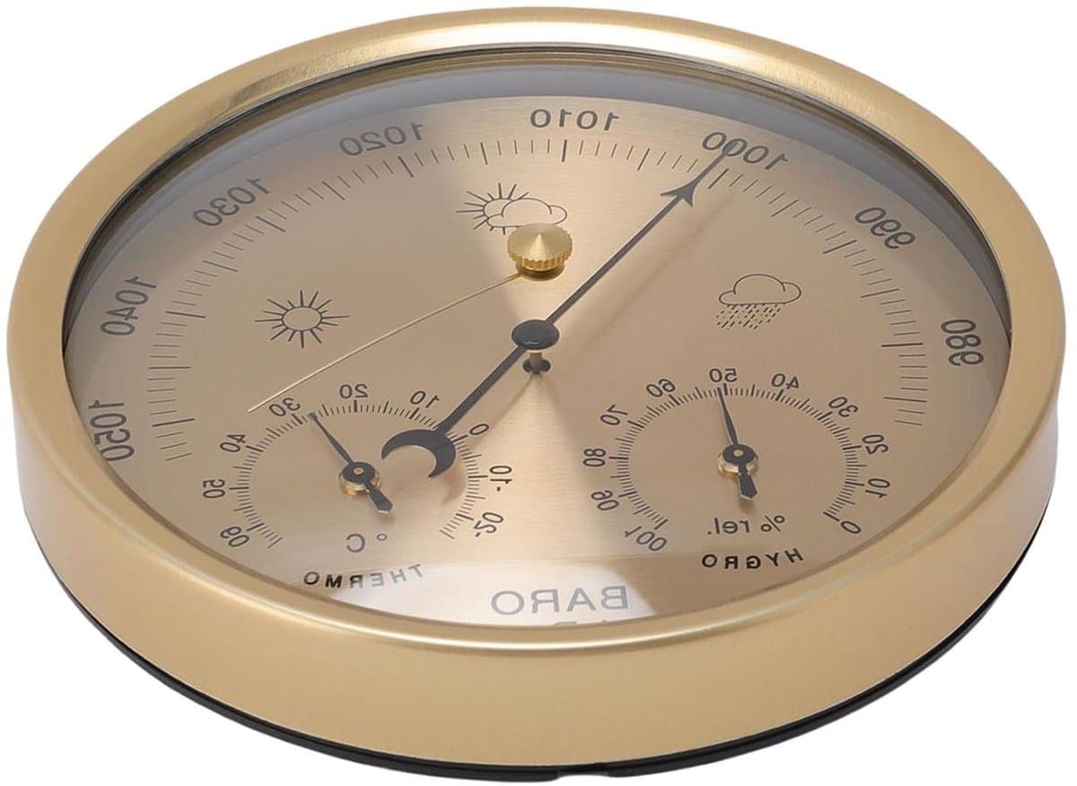 Weerstation 3-in-1 - Barometer Hygrometer - Weer Monitoren - Aluminium Wijzerplaat - 13.2 cm Diameter - Goud