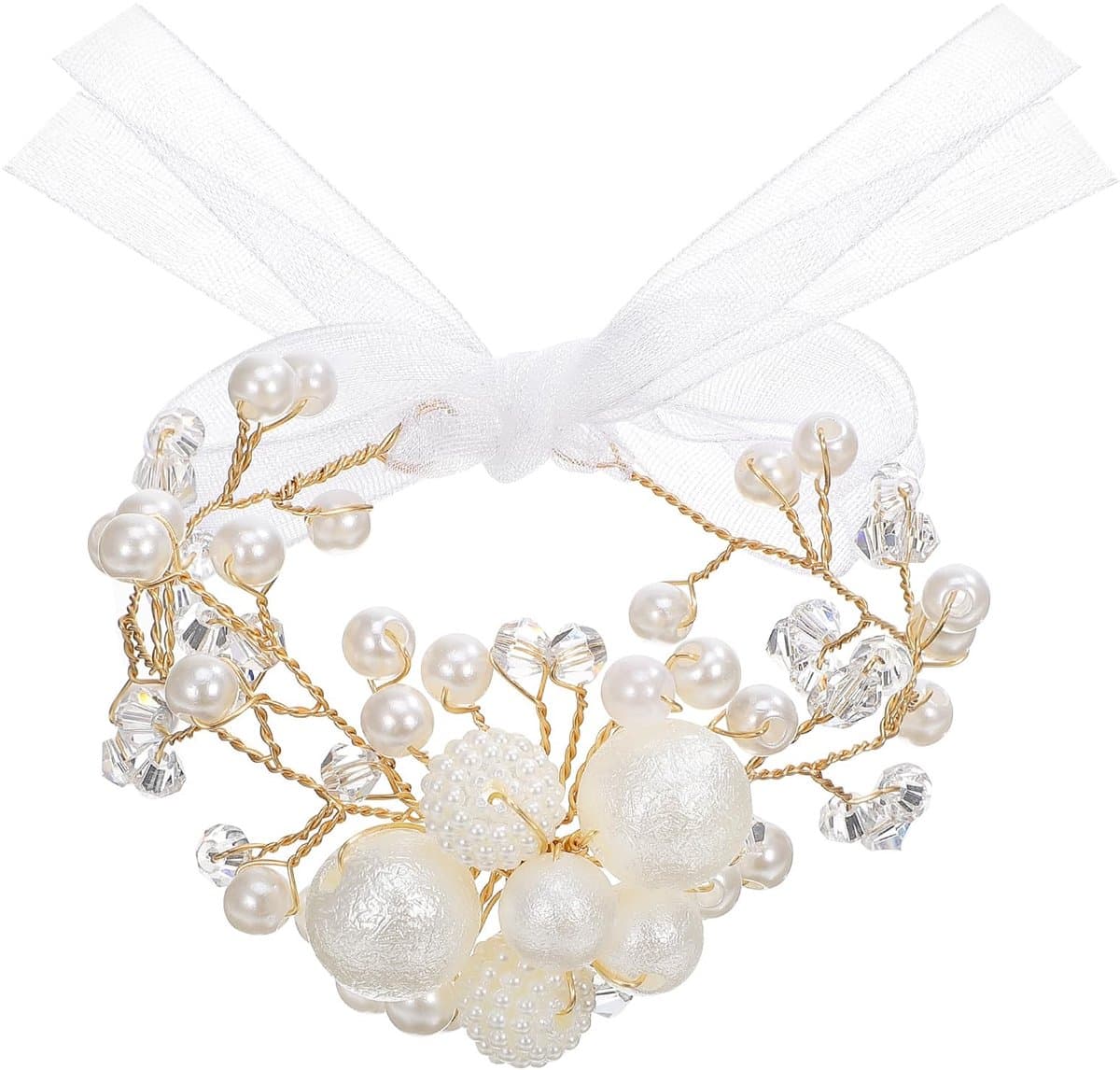 Dailygoods- Bloem Armband Bruidsmeisje - Kunstbloemen - Witte Stenen - Lichtgewicht - Comfortabel - Elegante Afwerking