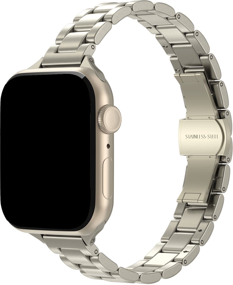 Slim Steel schakel bandje - Geschikt voor Apple Watch 1, 2, 3, 4, 5, 6, 7, 8, 9, 10, 11 (42 mm), SE - 38/40/41 mm - Sterrenlicht