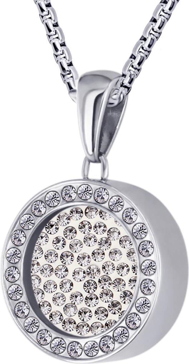 Quiges 12mm Mini Munt Hanger Zilverkleurig RVS Glans met Zirkonia Wit Munt en Box Ketting Ankerketting 42-46cm