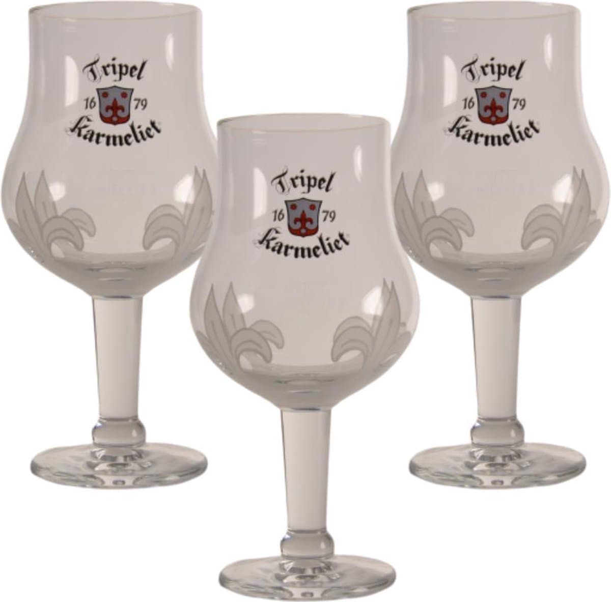 Tripel Karmeliet Bierglas - 30cl (Set van 3) - Origineel glas van de brouwerij - Glas op voet - Nieuw