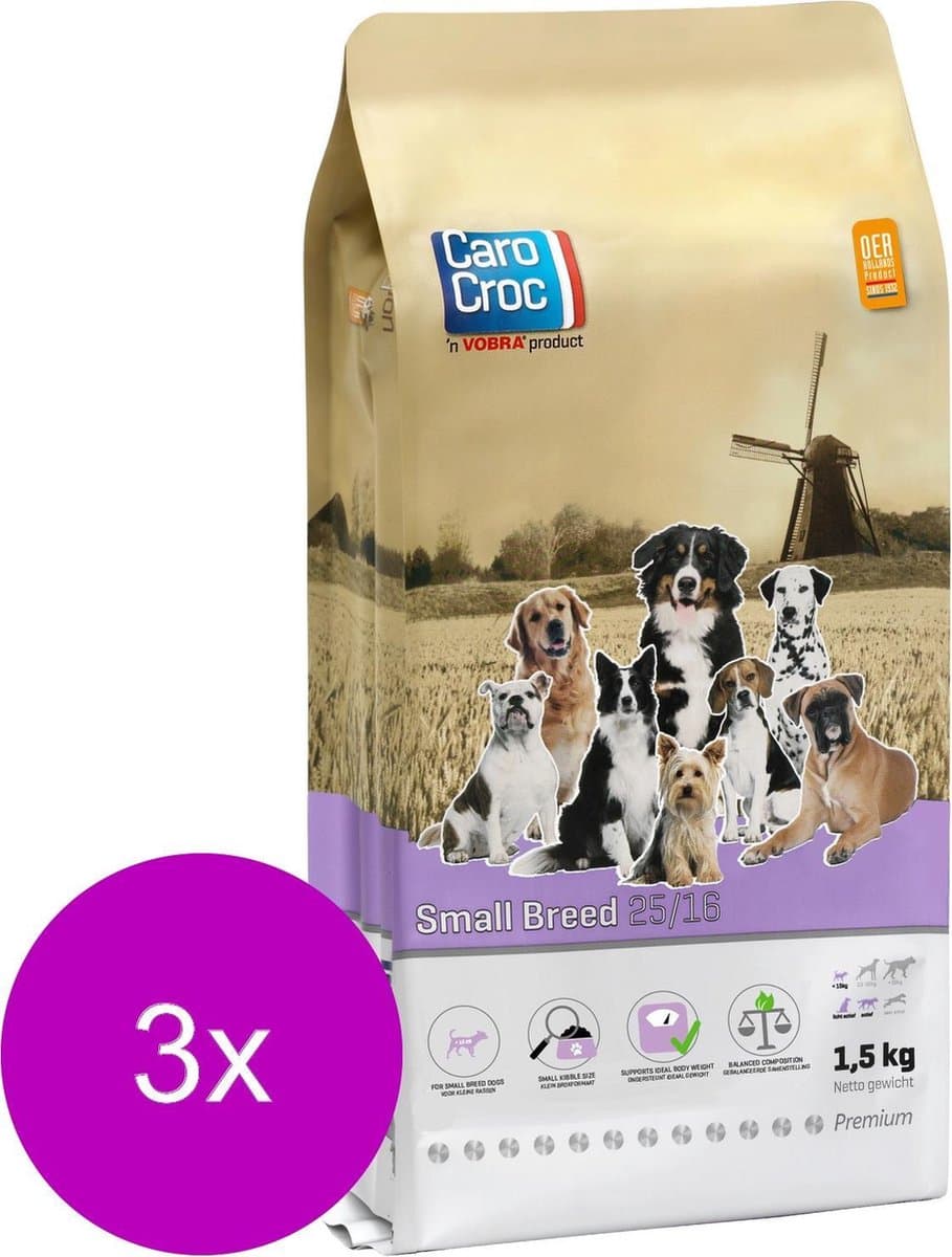 Carocroc Small Breed Vlees&Gevogelte&Rijst - Hondenvoer - 3 x 1.5 kg