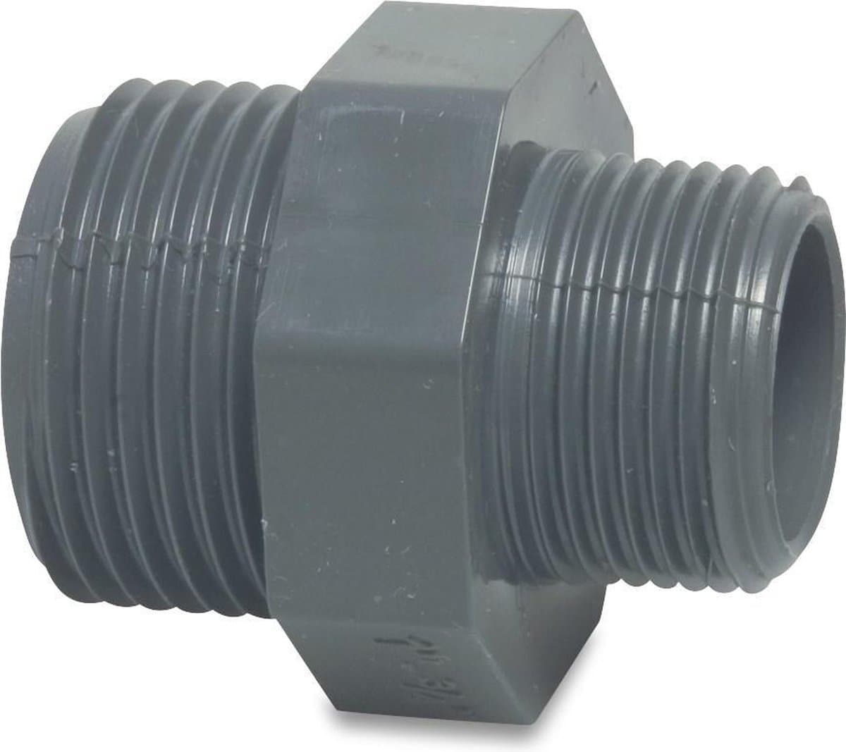 Mega Verloopnippel PVC-U 1 1/4" x 1/2" buitendraad 10bar grijs