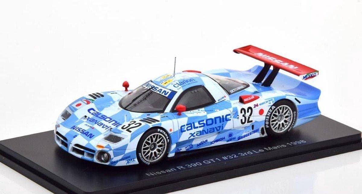 Nissan R 390 GT1 #32 3rd Le Mans 1998 (Blauw) 1/43 Spark - Modelauto - Schaalmodel - Model auto - Miniatuurauto - Miniatuur autos