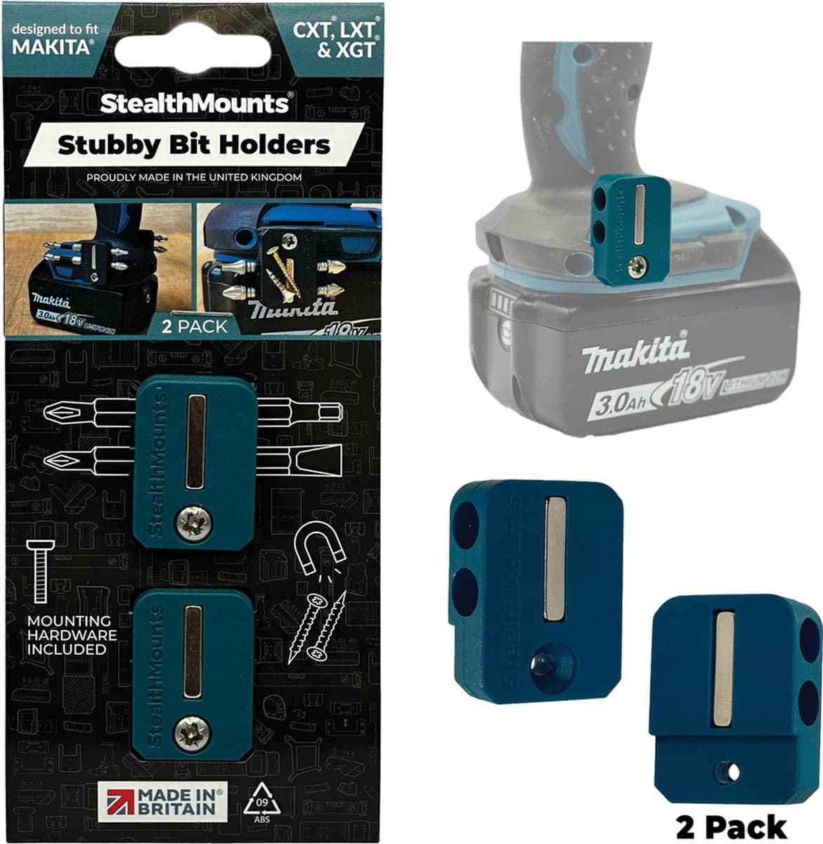 StealthMounts BH-M18-R-Stubby bithouders - voor Makita CXT LXT XGT - 2 stuks - rood en compact