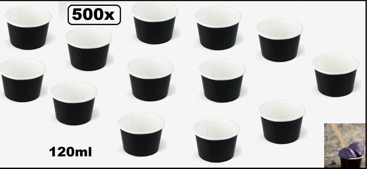 500x IJsbeker Black Ice 120ml zwart karton - schepijs softijs ijsje zomer
