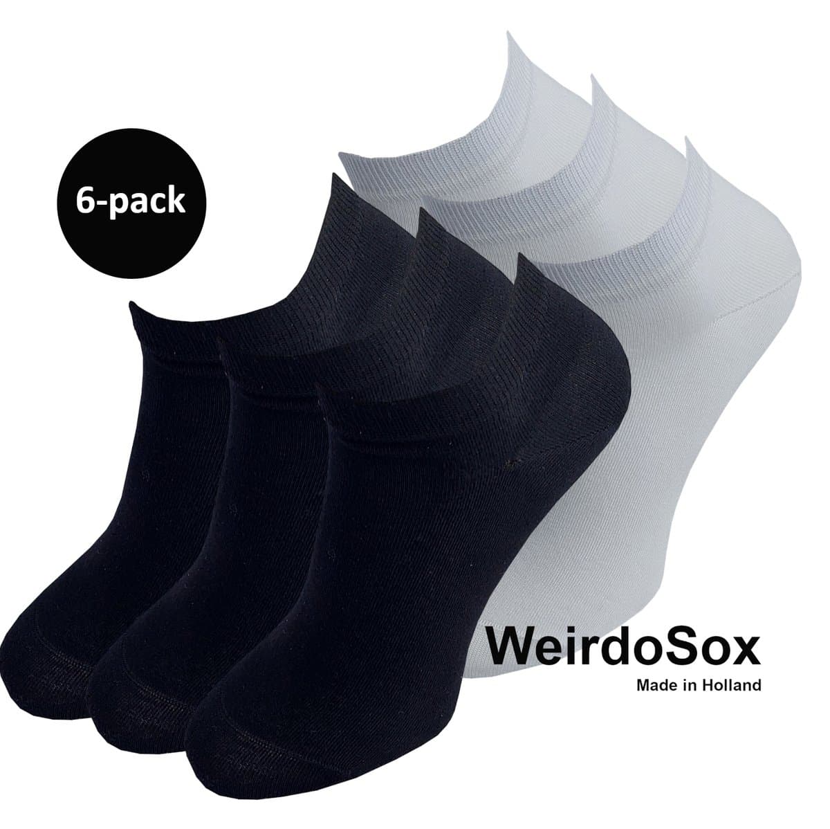 WeirdoSox Bamboe naadloze sneaker sokken Zwart / Wit - Anti zweet - Anti bacterieel - Dames en heren - 6 Paar - Maat 43/46