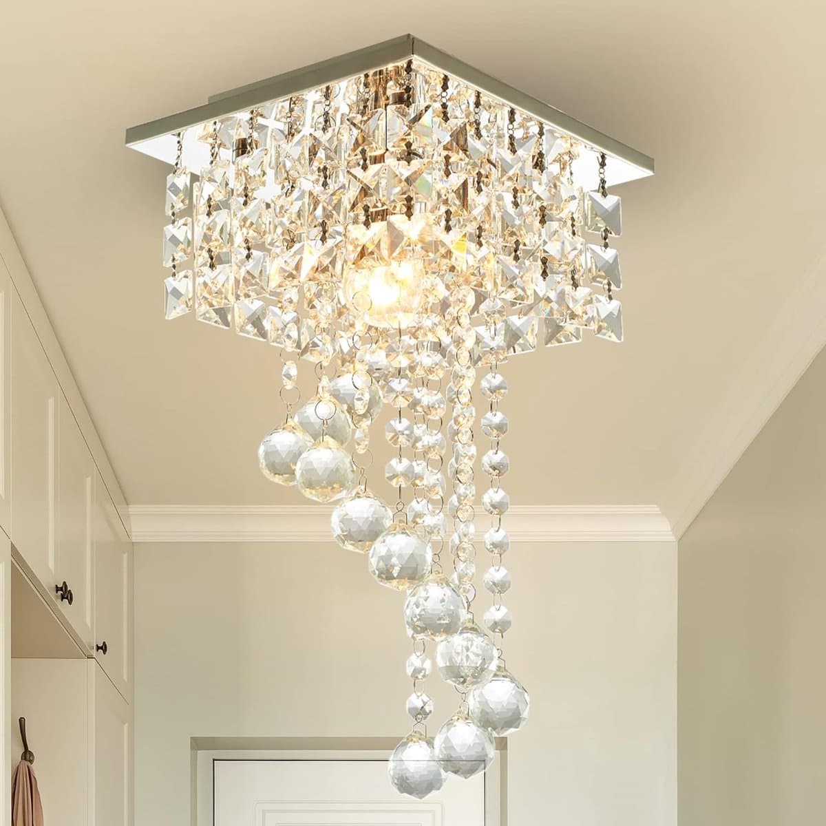 Kroonluchter - Moderne Kristallen Plafondlamp - Luxe Kristal - Ø 40 cm - E14 Fitting - Zilver - Hanglamp voor Woonkamer, Slaapkamer & Hal