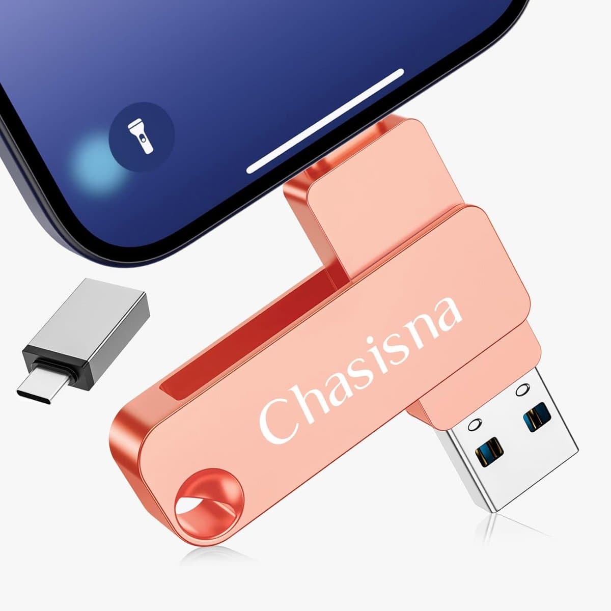 128 GB USB Stick voor Telefoon, Tablet en PC - 3-in-1 Geheugenstick met USB, Type-C en Lightning