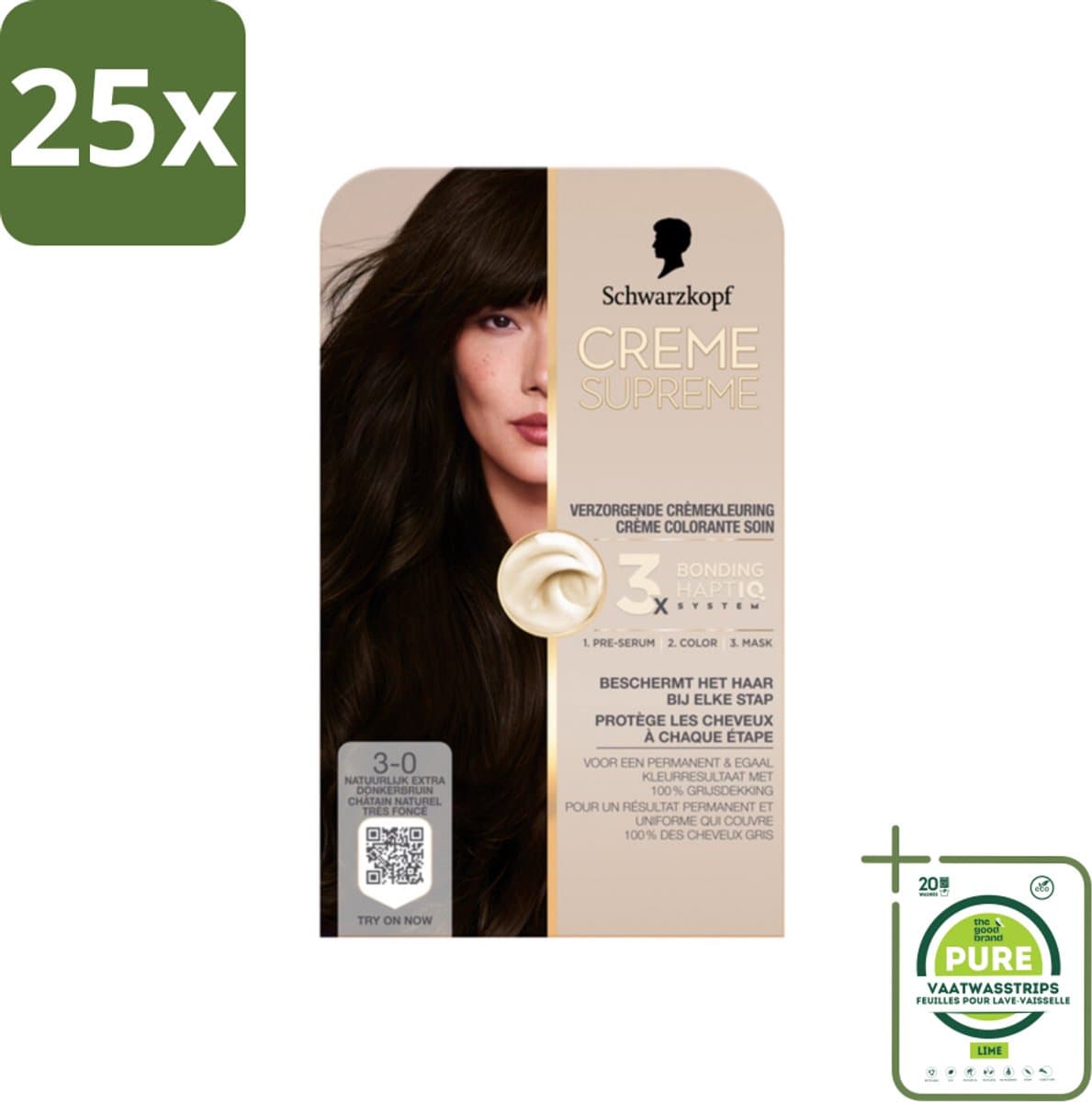 25 x Schwarzkopf - Haarkleuring - Creme Supreme 3-0 - Natuurlijk Extra Donkerbruin - 245g - Grootverpakking - Permanente Haarkleur - Donkerbruin Haar - Grijsdekking - Haarkleuring Verzorging - Schwarzkopf Creme Supreme