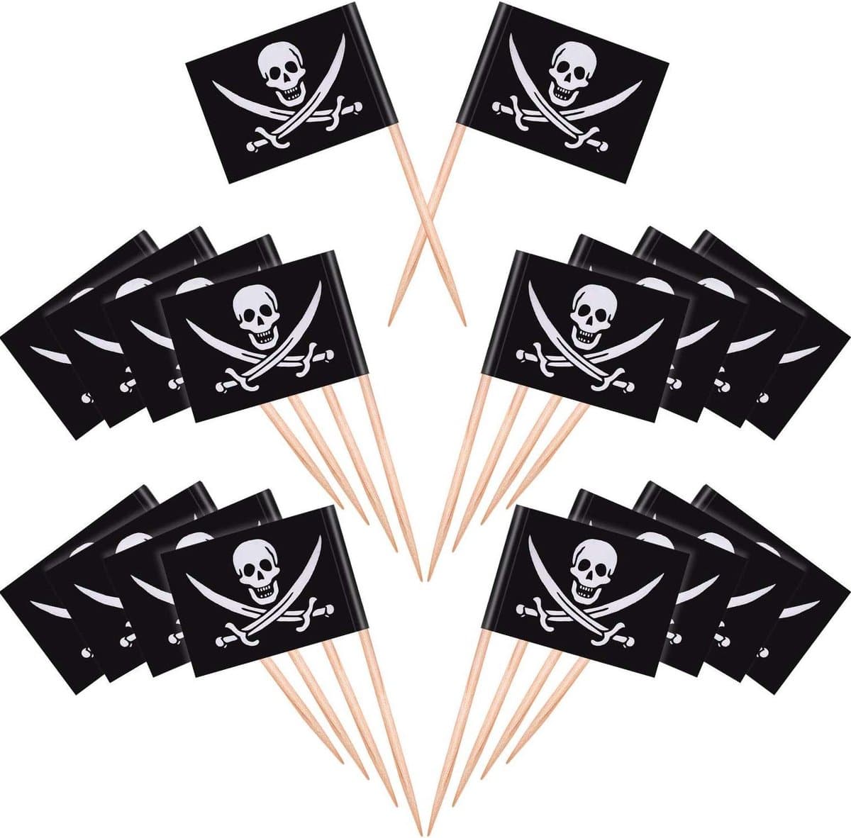 VVGoods - Set van 100 piraten thema cocktail tandenstokers voor voedsel, hapjes en cupcakes - Ideale decoratie voor kinderen Halloween verjaardagsfeestje