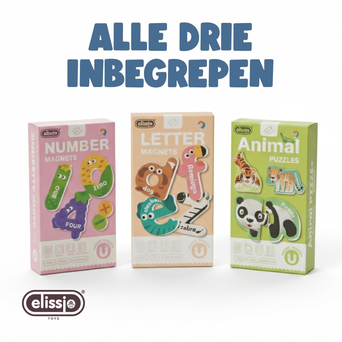 Elissio® - Magnetisch Educatief Speelgoed - 82 stuks -Combi-pakket magnetische Dieren, Letters & Cijfers – 3-in-1 Set – Vanaf 3 jaar - Leren Lezen - Leren Rekenen - Leren Tellen