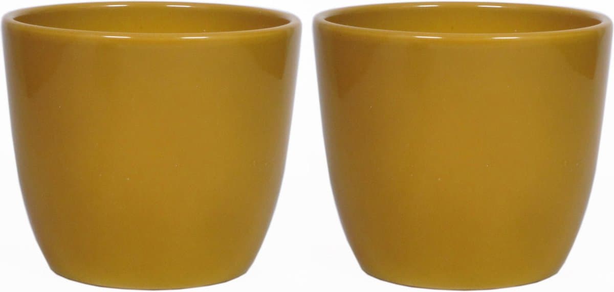 Floran Plantenpot - 2x - okergeel - glanzend - keramiek - 28 x 25 cm - plantenpotten binnen