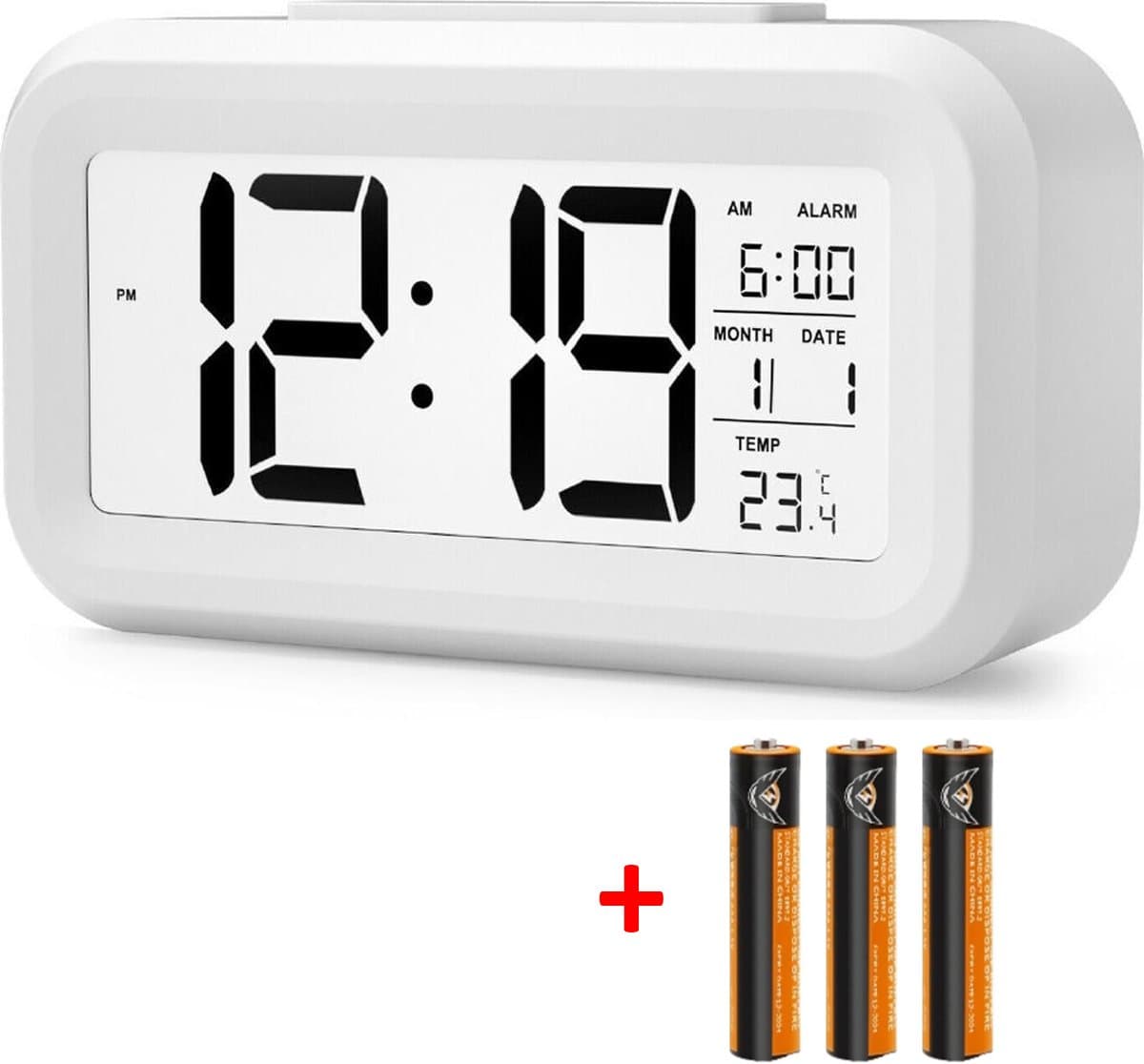 BSTNL Alarmklok - Digitale Wekker - Inclusief 3 Batterijen - Klok Slaapkamer - Kinderen en Volwassenen - Snooze Functie - Wekkers Digitaal - Wit