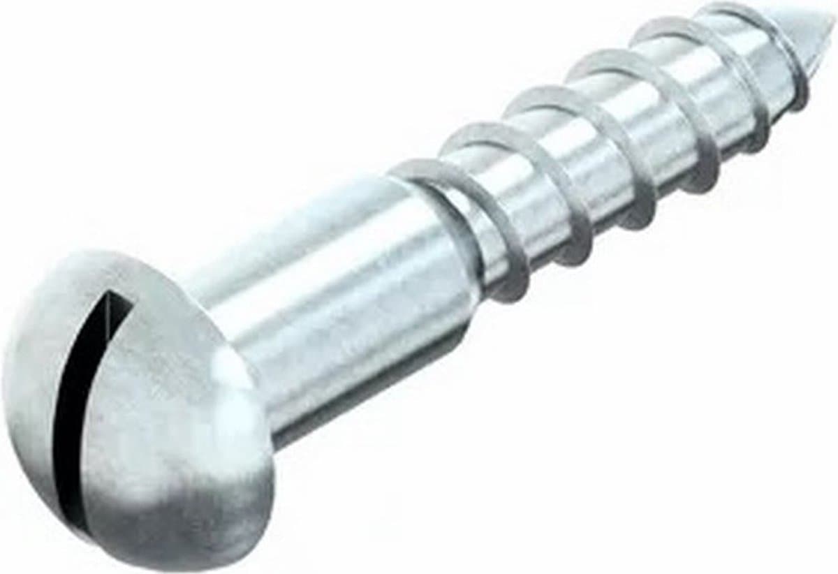 Houtschroef. 4.0 x 20mm. lang. rondkop. gleufkop. verzinkt. 200 stuks. Deltafix.