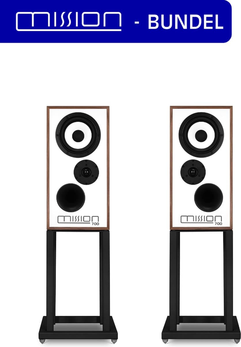 Mission 700 Luidsprekers & Stands - Bundel – Iconisch Design en Optimale Geluidsweergave - Waltnoot/ Zwart