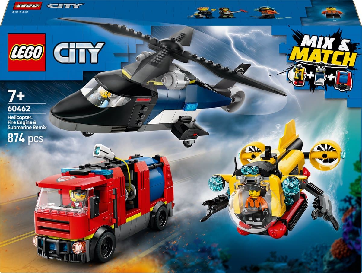 LEGO City Helikopter, Brandweerauto en onderzeeër remix 60462