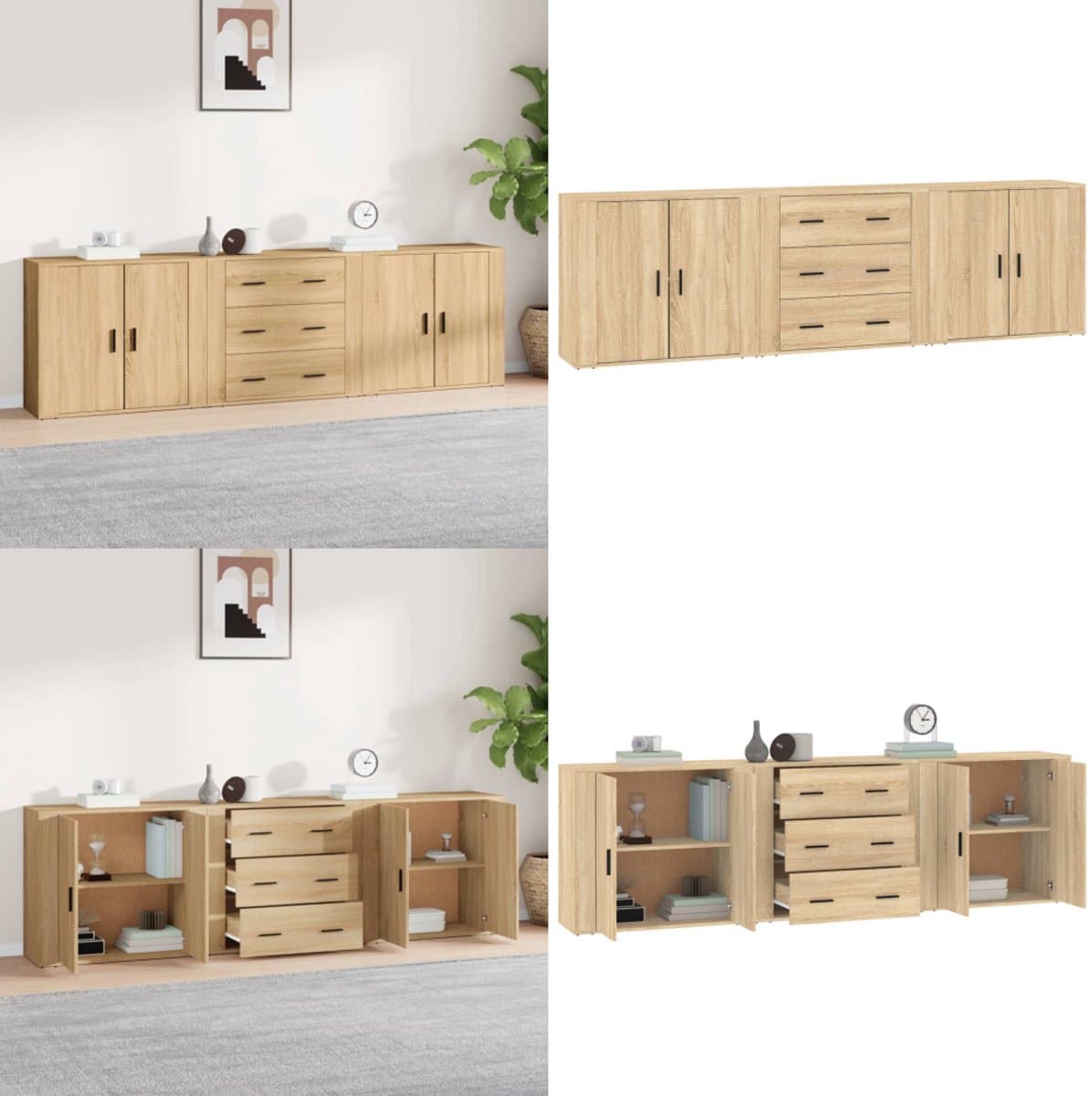 vidaXL Dressoirs 3 st bewerkt hout sonoma eiken - Dressoir - Dressoirs - Kast - Wandkast
