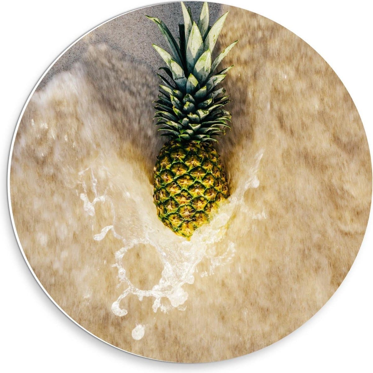 KuijsFotoprint - Schilderij - Ananas In Zand Met Zeewater - Groen, Bruin En Geel - 30 X 30 Cm