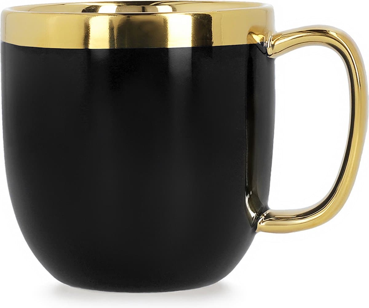 HOMLA sensorische beker met gouden decoratie - mok theekop koffiemok 0,28 l porselein verguld handgeschilderd zwart en goud