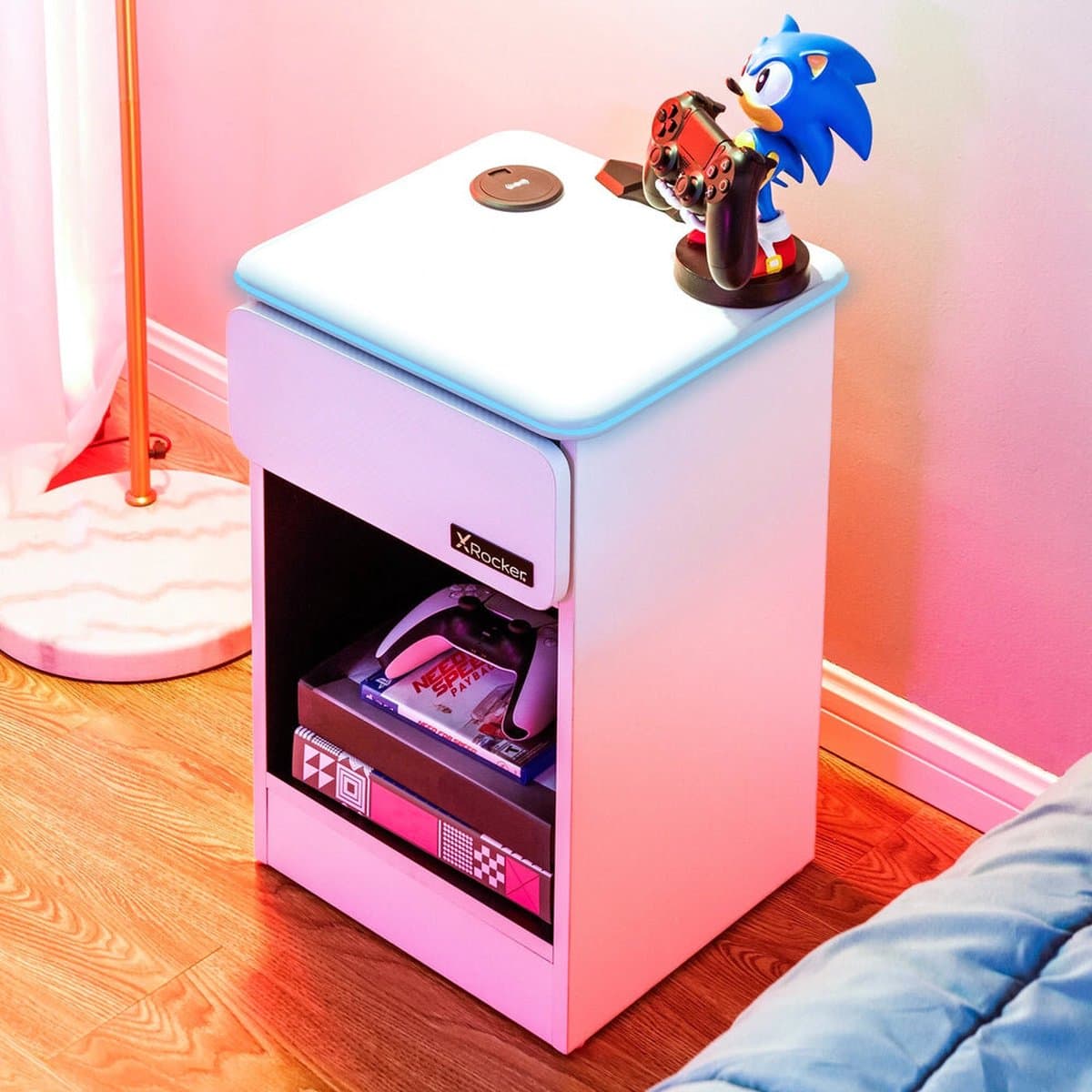 X-Rocker - Carbon-Tek Nachtkastje met draadloos opladen en LED-lampjes Wit