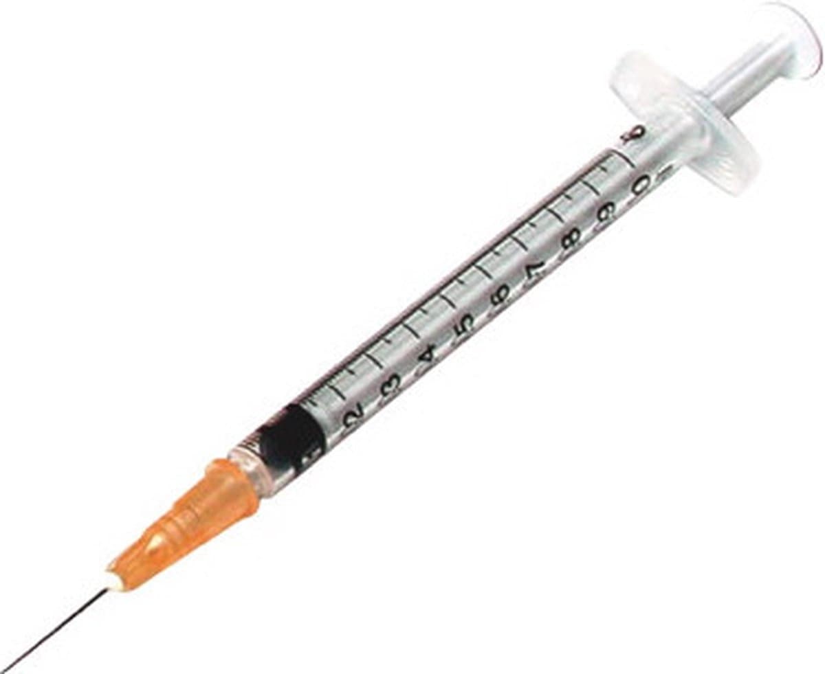 100 STUKS Insulinespuit gemonteerde naald 1 ml 25G 0,5x16 mm LATEXVRIJ