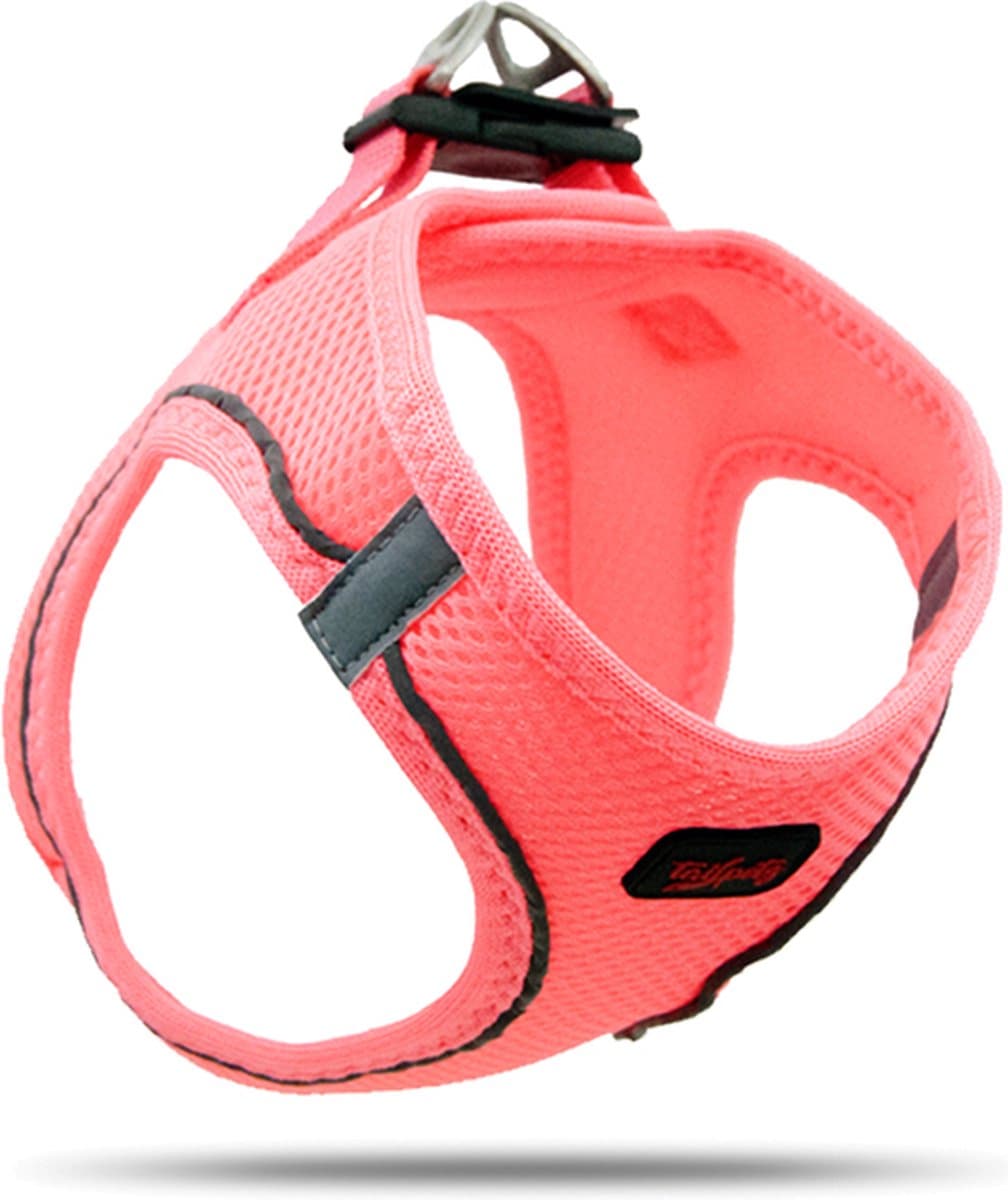 Tailpetz - Air-Mesh Harness - Hondenharnas - Hondentuig - Hondentuigje Kleine Hond - Y Tuig Hond - Harnas Hond - Anti Trek Tuig Hond - Reflecterend - Maat L - Neon Pink