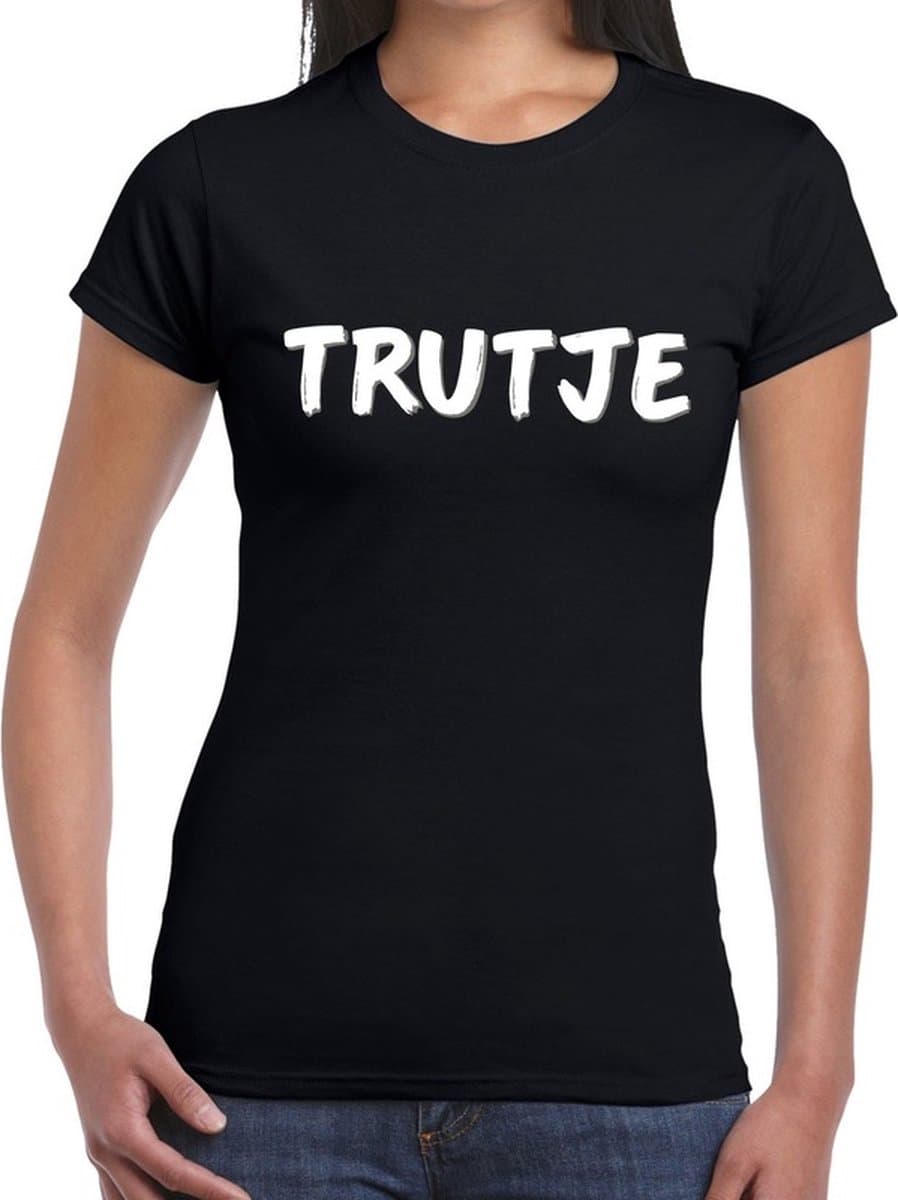 Trutje fun tekst t-shirt - zwart - voor dames - foute party feestkleding - verkleedkleding M