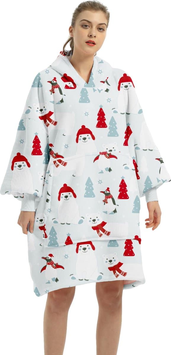 JAXY - Hoodie Deken - Snuggle Hoodie - Fleece Deken Met Mouwen - Snuggle - Cuddle Hoodie - 1450 Gram - Kerst Wit