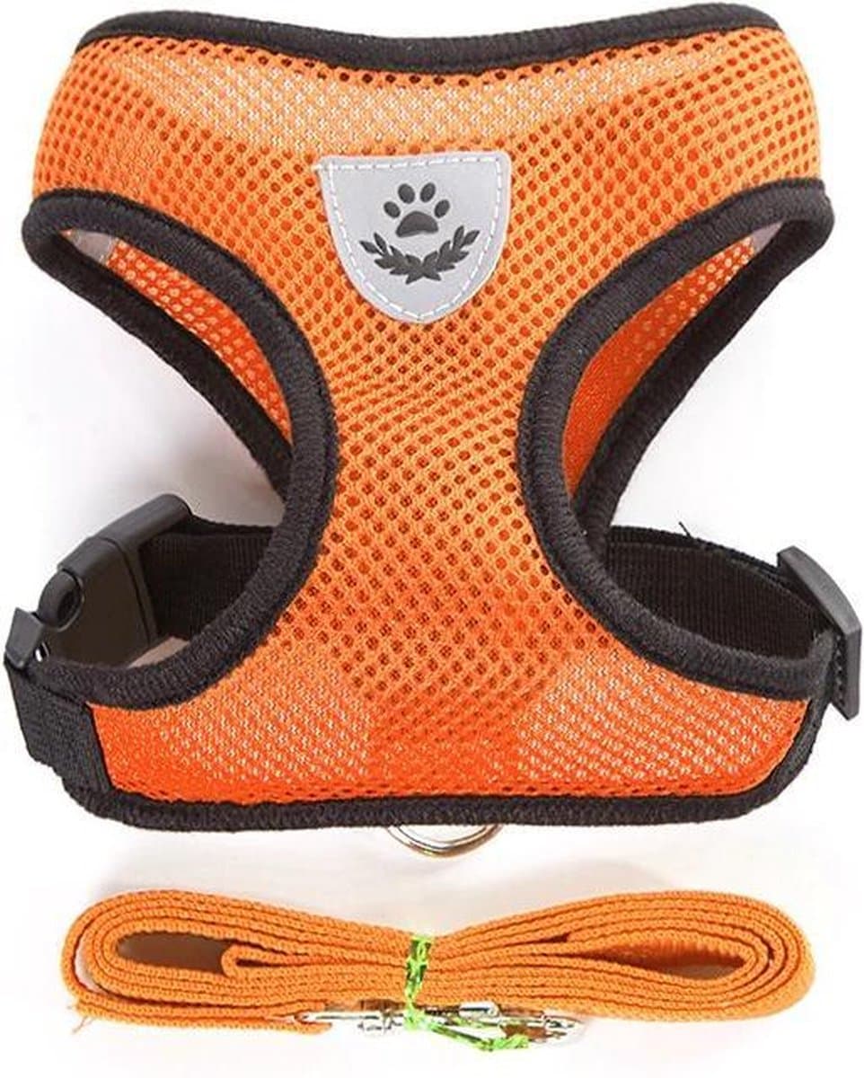 Hondenharnas-kattenharnas-Hondentuig- hondentuigjes kleine hond-Kattenharnas-kattentuigje -kattentuigje met looplijn-maat -Oranje L