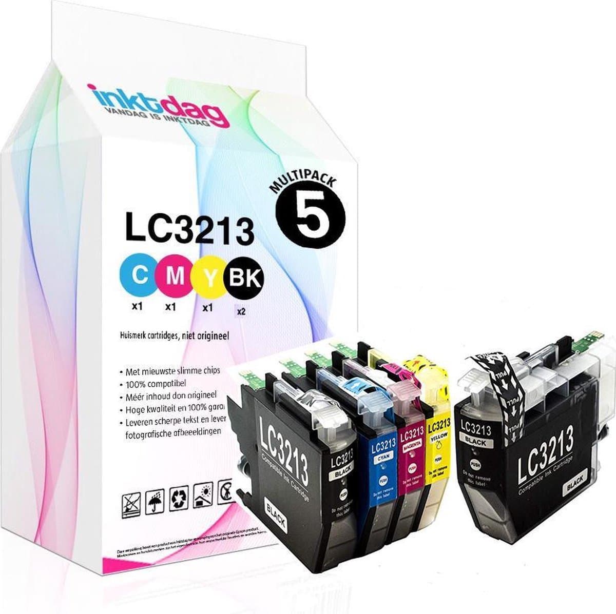 Inktdag inktcartridges voor Brother LC3213 inktcartridges LC3213XL multipack van 5 kleuren voor Brother MFC-J491DW, MFC-J497DW, DCP-J572dw, MFC-J890DW, MFC-J895DW, DCP-J772DW ,DCP-J774DW