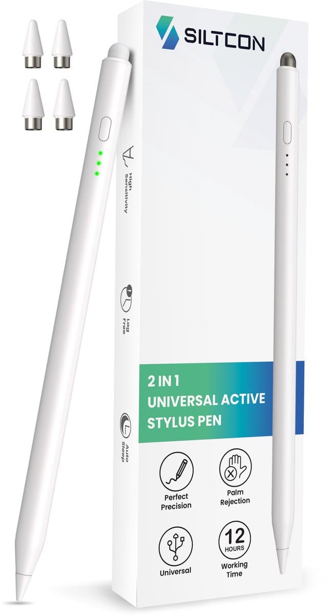Siltcon® Stylus Pen 2-in-1 - Universeel - Styluspennen - Stylus pen tablet - Palm rejection - luxe opberghoes - Geschikt voor alle touchscreen apparaten - 4 extra punten