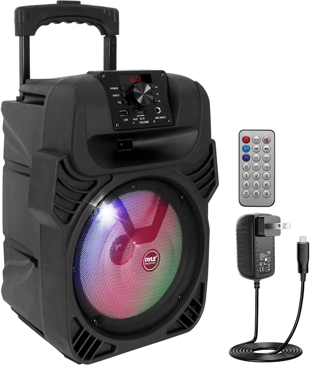 Pyle Bluetooth Luidspreker - 400 Watt Draagbare Speaker - Subwoofer Systeem - USB, MP3, FM-Radio en Microfooningang - Multi-Kleur LED Lichten - Ingebouwde Oplaadbare Batterij - Afstandsbediening