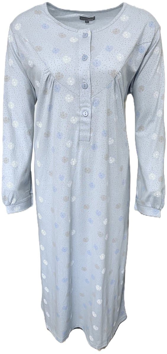 Cocodream - Klassieke lange mouw nachthemd dames - Lang model - Katoen - Blauw - Maat XL