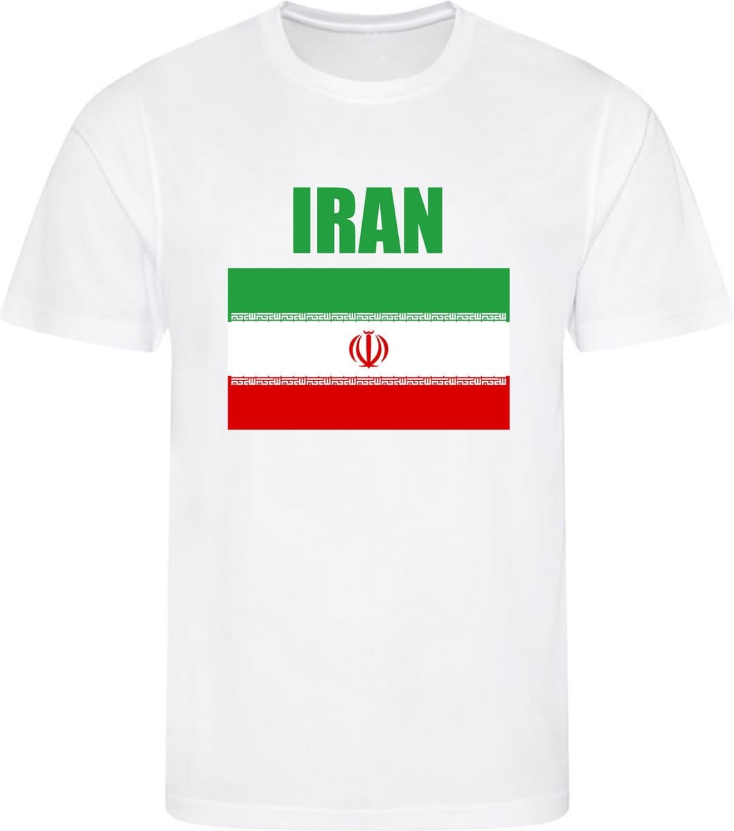 WK - Iran - T-shirt Wit - Voetbalshirt - Maat: 134/140 (M) - 9 - 10 jaar - Landen shirts