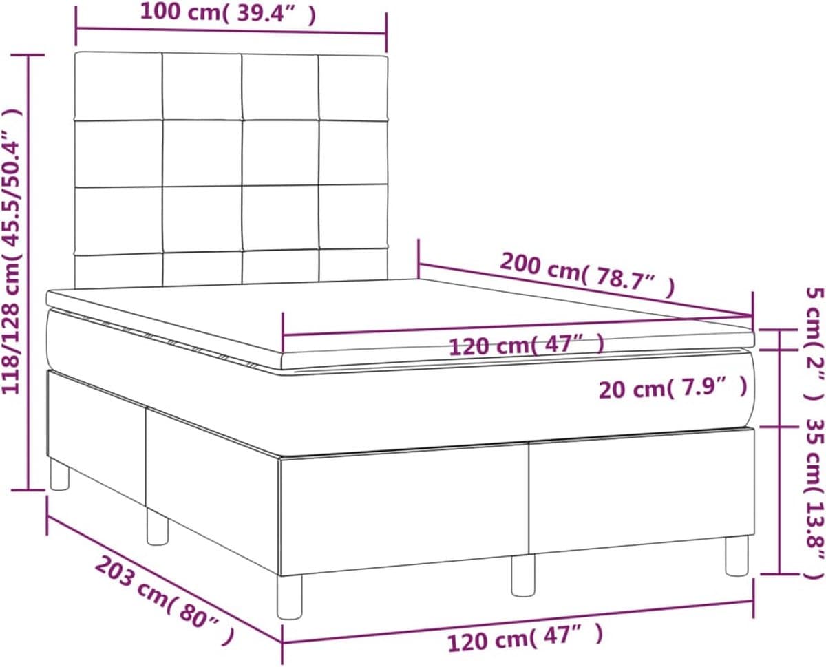 vidaXL - Boxspring - met - matras - stof - blauw - 120x200 - cm