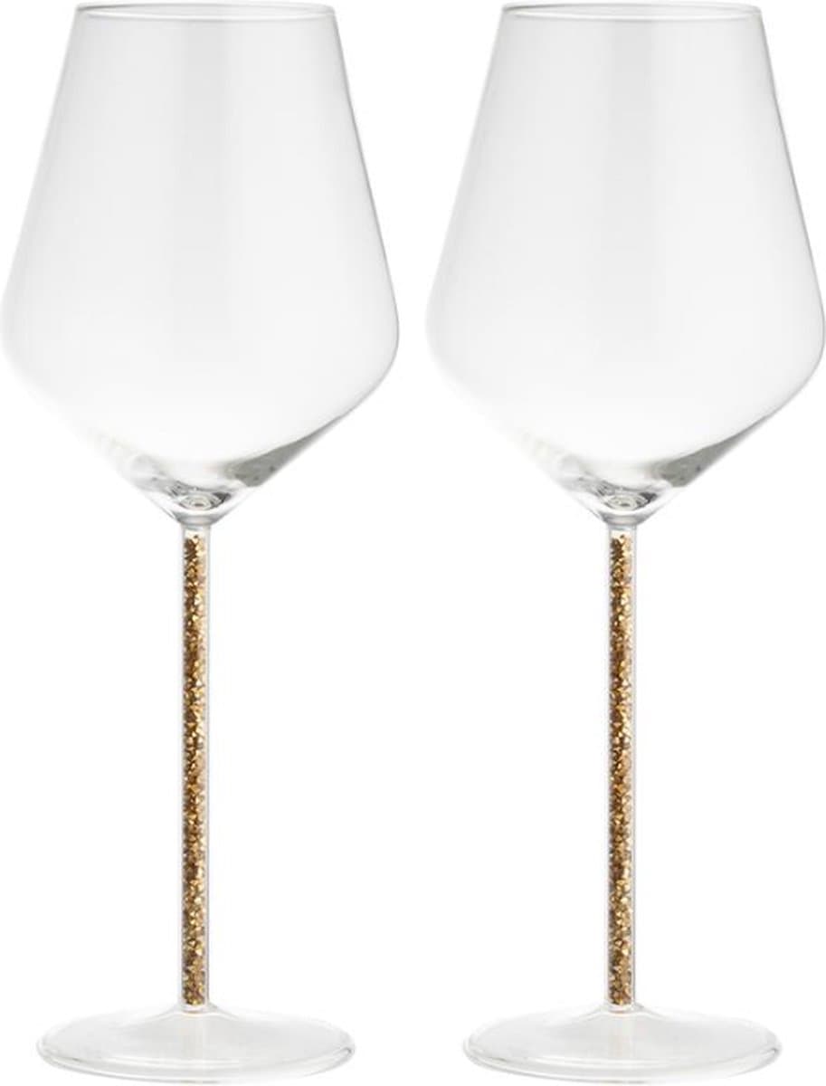 Gusta Wijn Glas Glitter Goud Set van 2