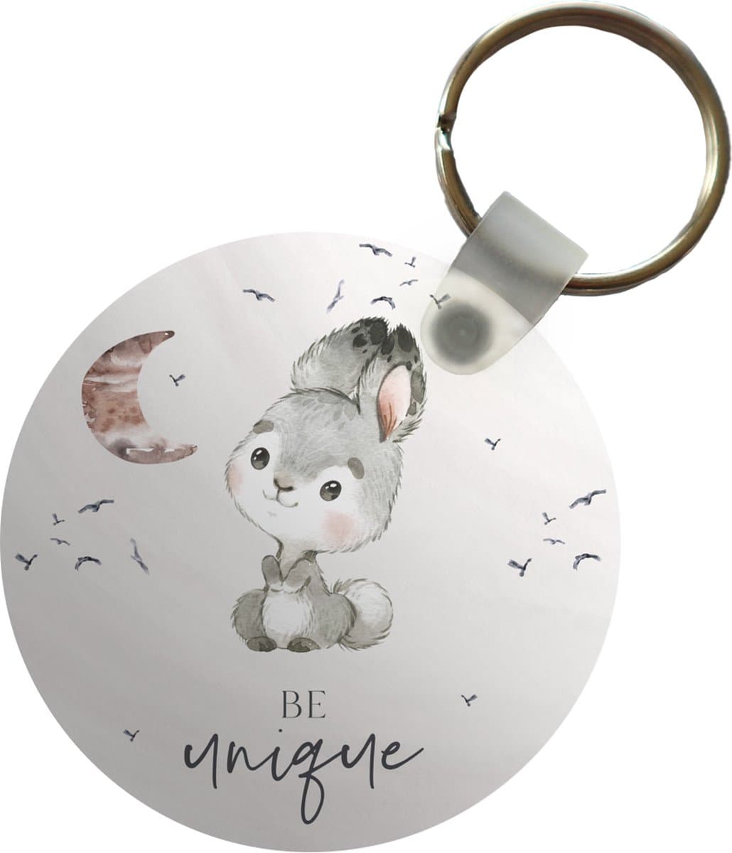 Sleutelhanger - Quotes - Kinderen - Be unique - Jongens - Meisjes - Waterverf - Plastic - Rond - Uitdeelcadeautjes