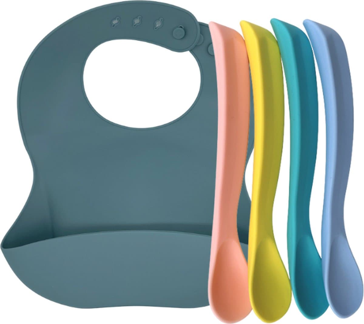 green-goose® Babylepels (4 Stuks) met Slabbetje - Petrol - Duurzaam Siliconen - Verstelbaar Slabbetje - BPA Vrij