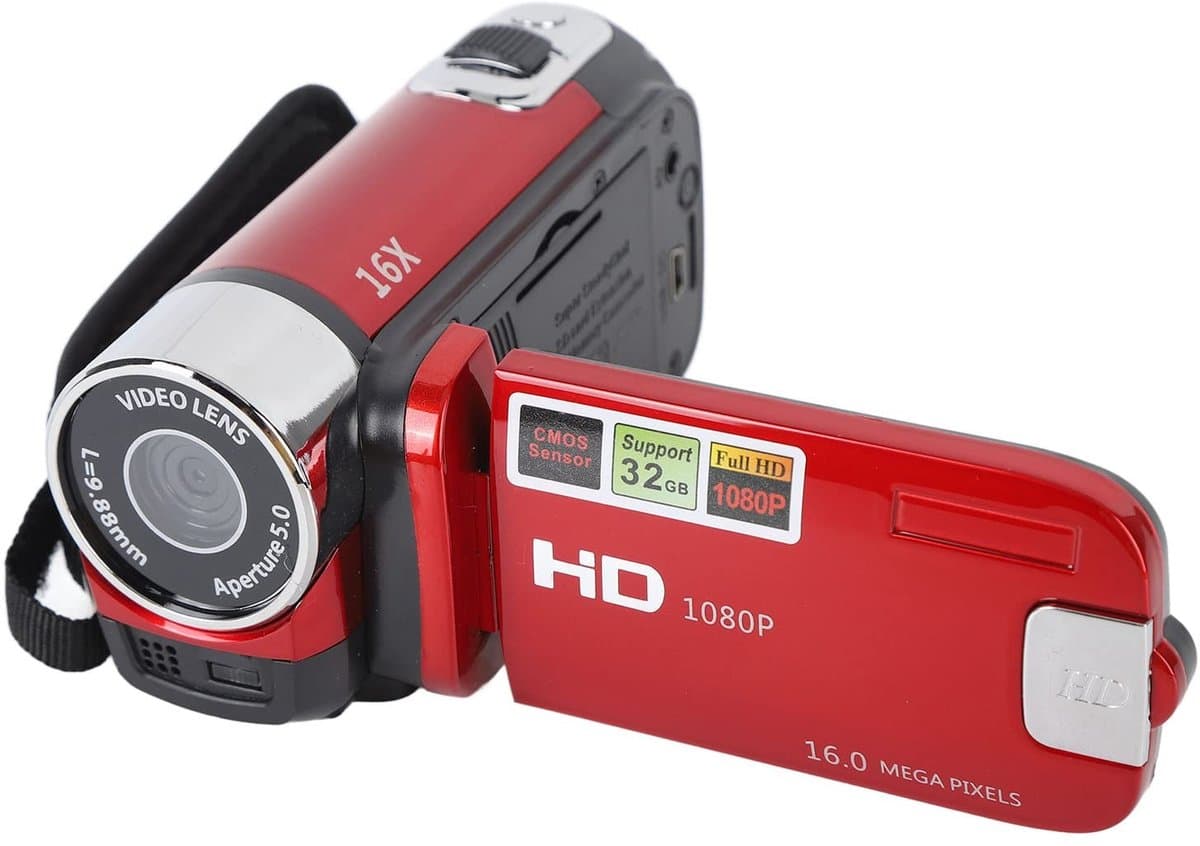 Allecto - Videocamera - 2,7 Inch Draaibaar Scherm - 16 MP 16x Digitale Zoom - Rood - Vlogging-camerarecorder - Geschikt voor Reizen en Huwelijk