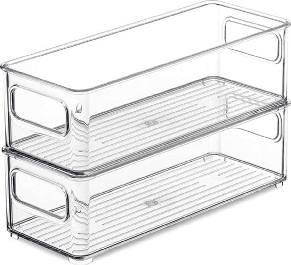 Koelkastorganizer set van 2 voorraaddozen met handvat - stapelbaar en ruimtebesparend - 25 x 9.5 x 7.5 cm