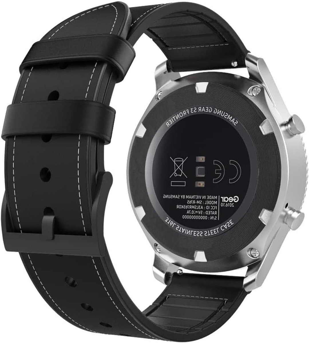 Hybride leren en silicone horlogeband 22mm voor Samsung Galaxy Watch 3, Gear S3 en Huawei Watch GT, zwart met verstelbare pasvorm