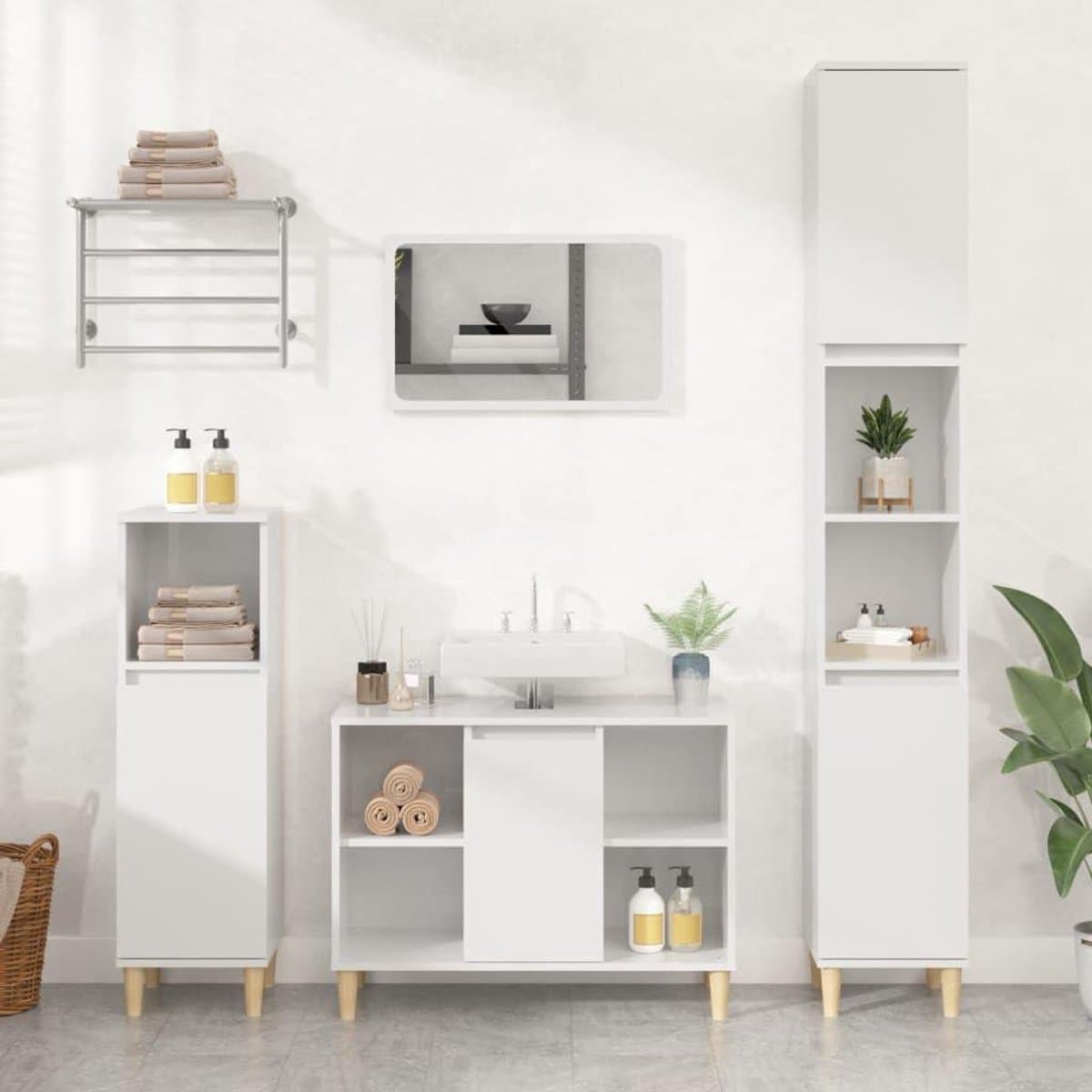 Wastafelonderkast - Badkamermeubel - Opbergen Badkamer - Hoogglans Afwerking - 80x33x60cm - Wit