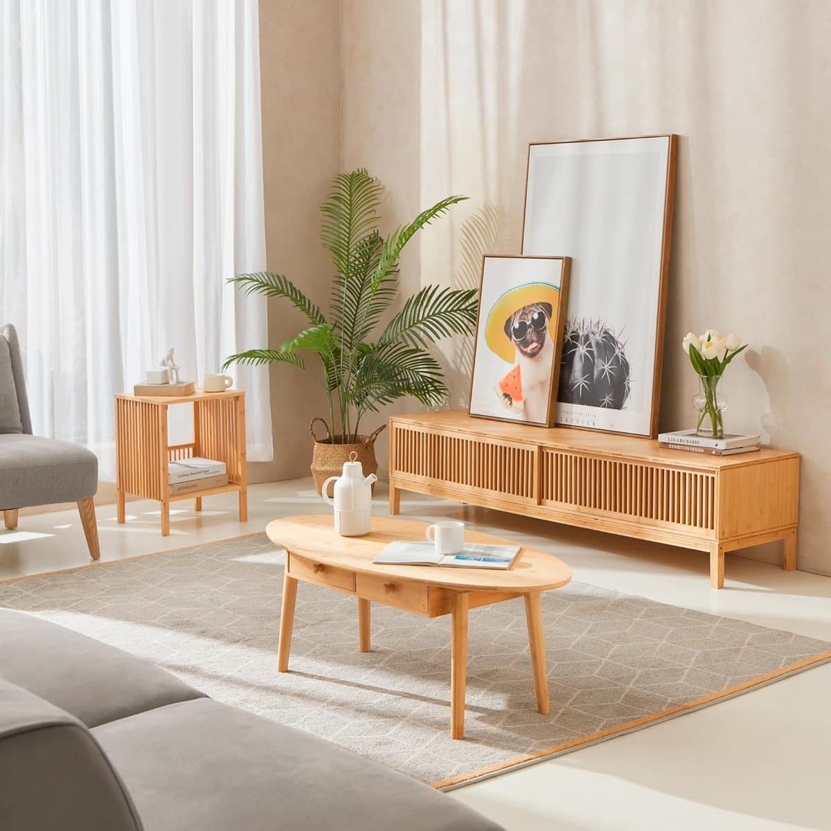 Scandinavisch Bamboe TV-Meubel 160x40x38 cm met Opbergruimte en Natuurlijke Houtlook