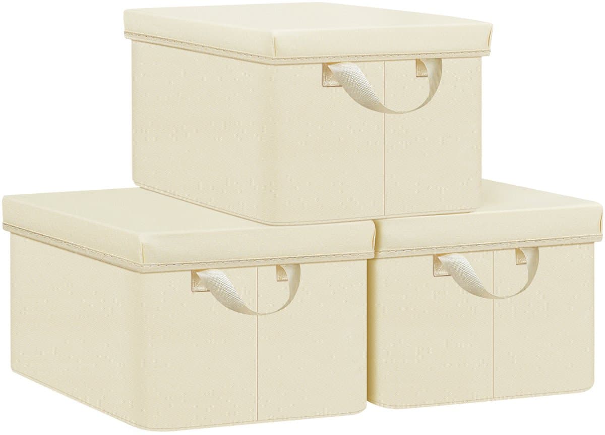 BukkitBow - Opvouwbare Opbergboxen met Deksel - Stoffen Kastorganizer - 43x26x33cm (36L) - 3 Stuks