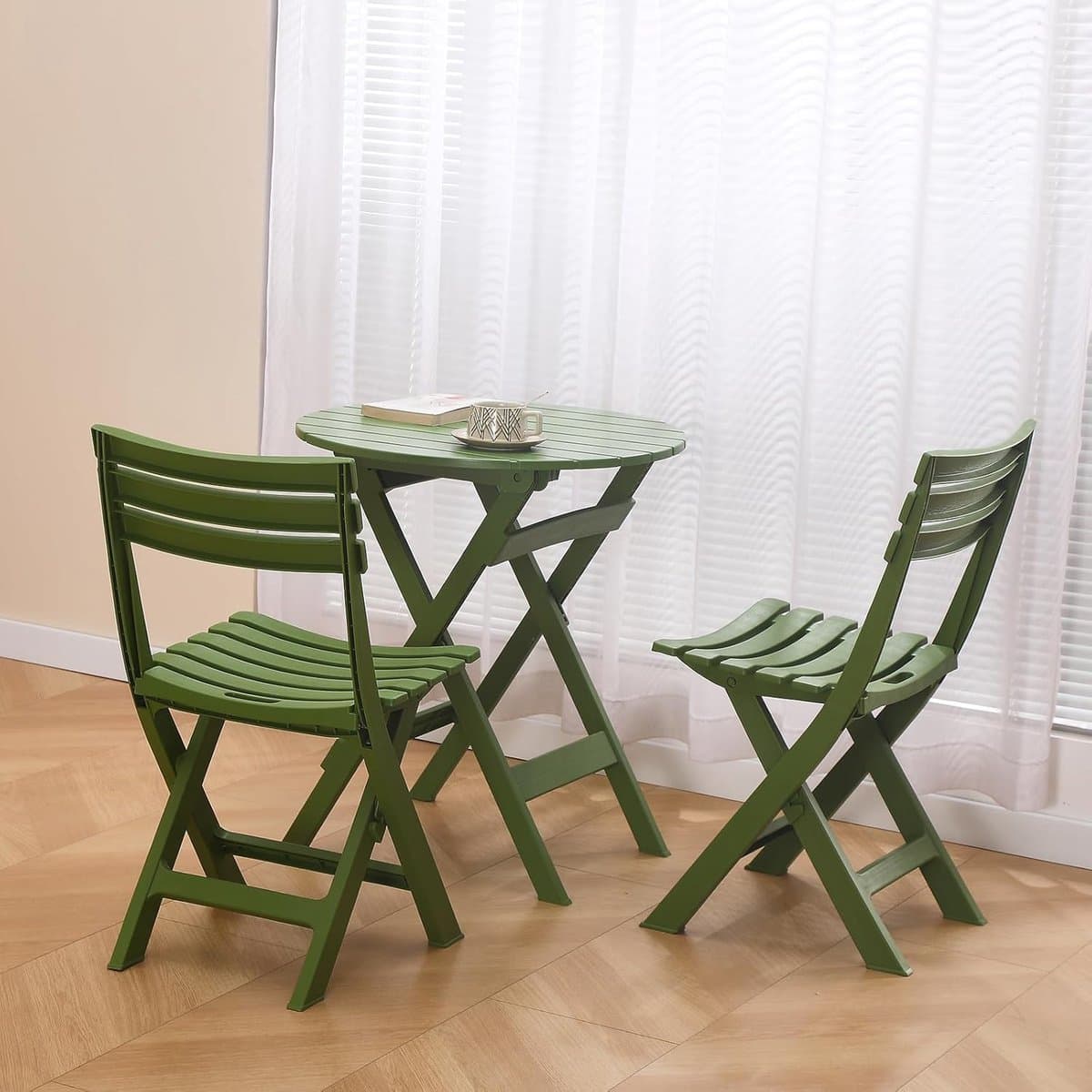 Bistroset 3-delig Opvouwbaar – Balkonset met 2 Stoelen en Tafel Weerbestendig Kunststof – Compacte Tuinset voor Balkon, Tuin en Terras Groen – Urbanhome