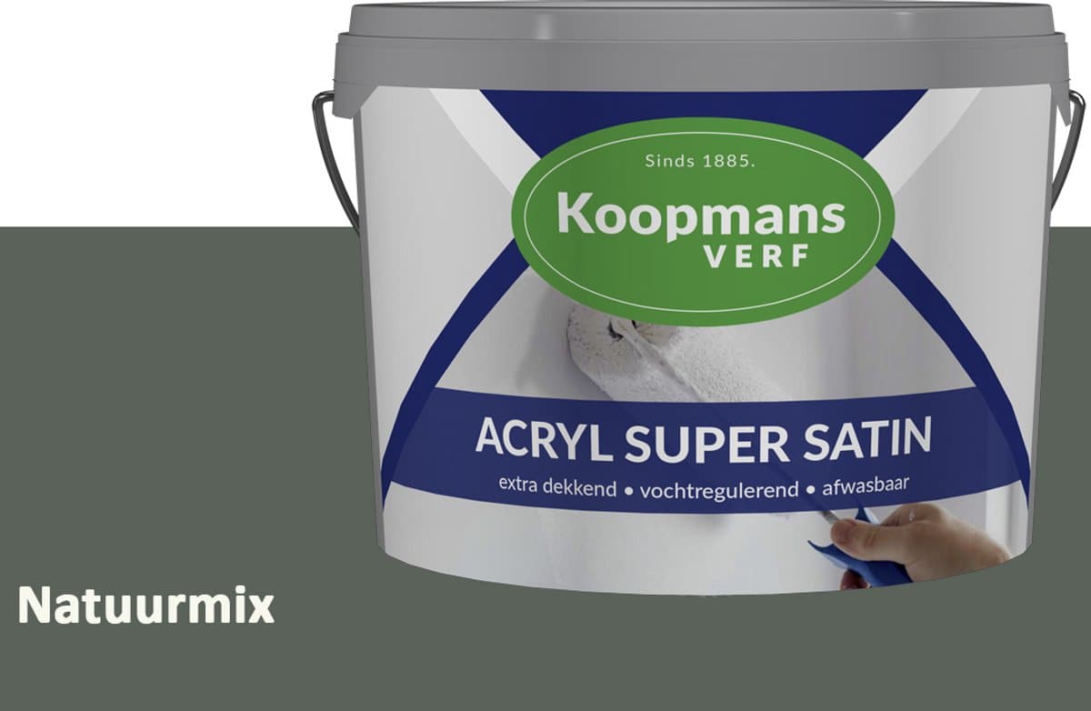 Koopmans Acryl Super Satin Zijdeglans Muurverf – Reinigbare Binnen- en Buitenverf voor Muren & Plafonds – Natuurmix – 2,5 l