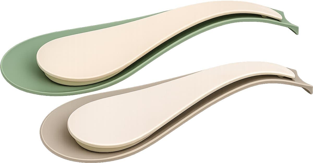 SUNPLAST SC-4017 WOW - Lepelhouder & Pollepelhouder – Keuken Lepelsteun voor Aanrecht – Groen / Latte - 1 set
