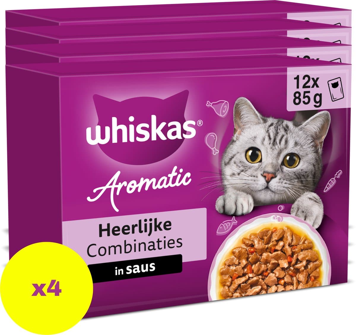 Whiskas Kattenvoer - Adult 1+ - Aromatics Heerlijke Combinaties in Saus - 48x85g
